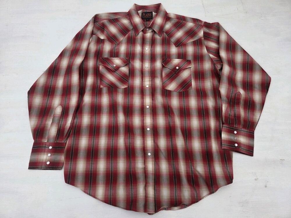 Vintage Plains Western Wear Shirt Men L Pearl Snap Button Cowboy Ranch Rodeo